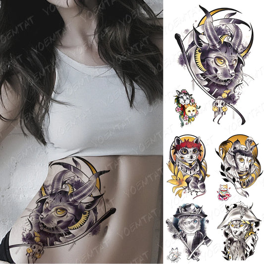 Adesivo per tatuaggio temporaneo impermeabile Demone Satana Gatto Capra Flash Tatuaggi Faraone Vecchia scuola Body Art Braccio Tatuaggio finto Donne Uomini