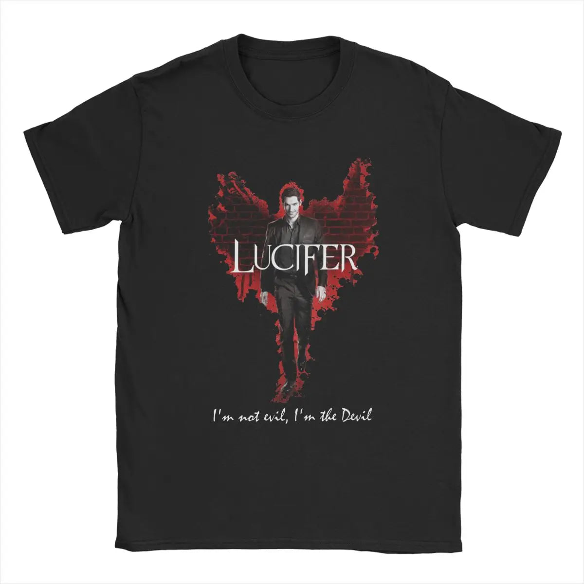 Fashion Lucifer T-Shirt Men Crew Neck Cotton T Shirts TV Show Short Sleeve Tees Adult Clothing