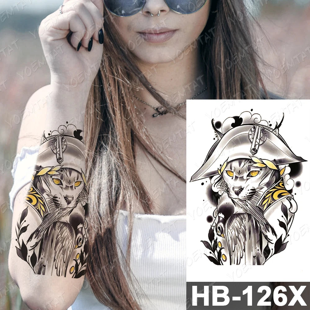 Waterproof Temporary Tattoo Sticker Demon Satan Cat Goat Flash Tattoos Pharaoh Old School Body Art Arm Fake Tatto Women Men