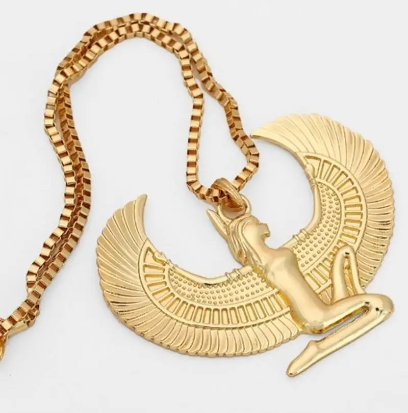 Ancient Egyptian Goddess Isis Spread Wings Pendant Necklace for Men Women Vintage Amulet Jewelry Gift