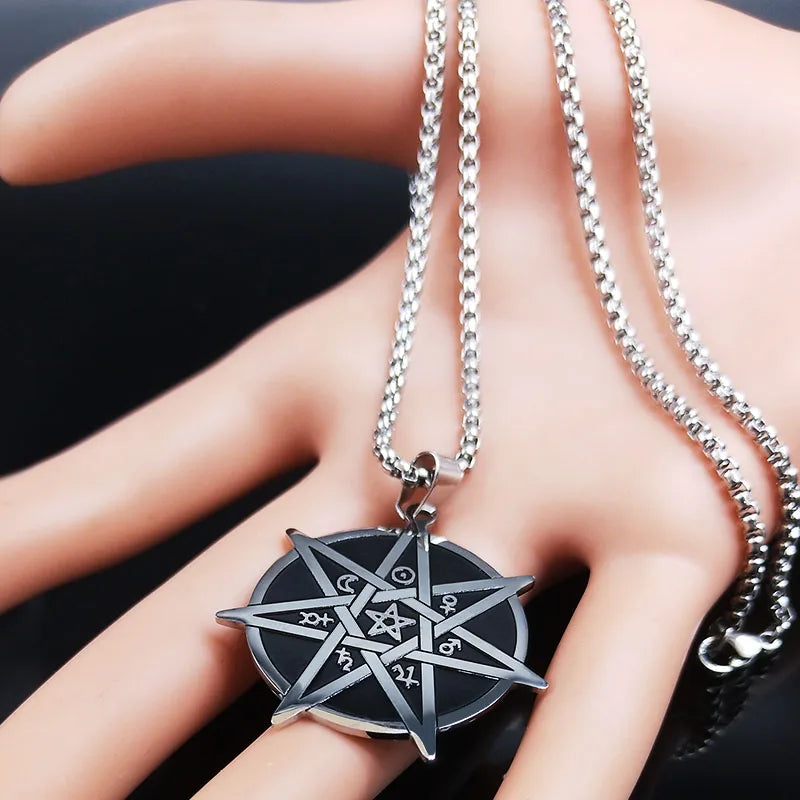 2024 Fashion Seven-Pointed Star Witchcraft Stainless Steel Necklaces Women Protection Necklace Jewelry cadenas mujer N550S02