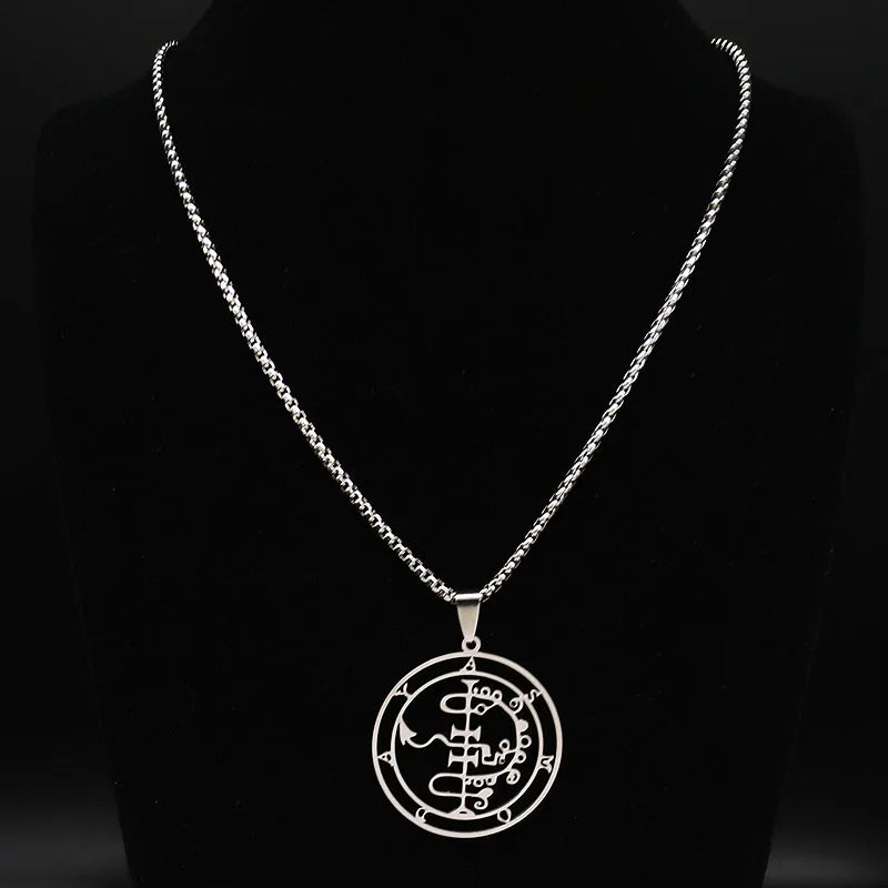 2024 Fashion Sigeal Sigil De Lucifer Stainless Steel Satan Necklace Asmoday Lazer Key Baphomet Stamp Necklace Jewelry N7118S03