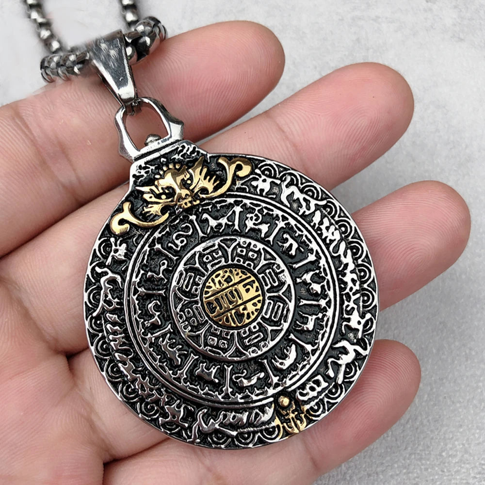 Retro Amulet Nine Palaces Bagua Pendant Stainless Steel Zodiac Men Necklace Punk Pendant Chain Fashion Jewelry Gift