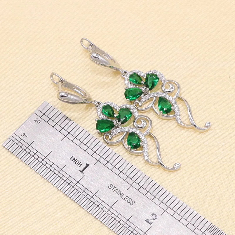 925 Sterling Silver Green Stones Cubic Zirconia Jewelry Sets For Women Earrings/Pendant/Necklace/Ring/Bracelet