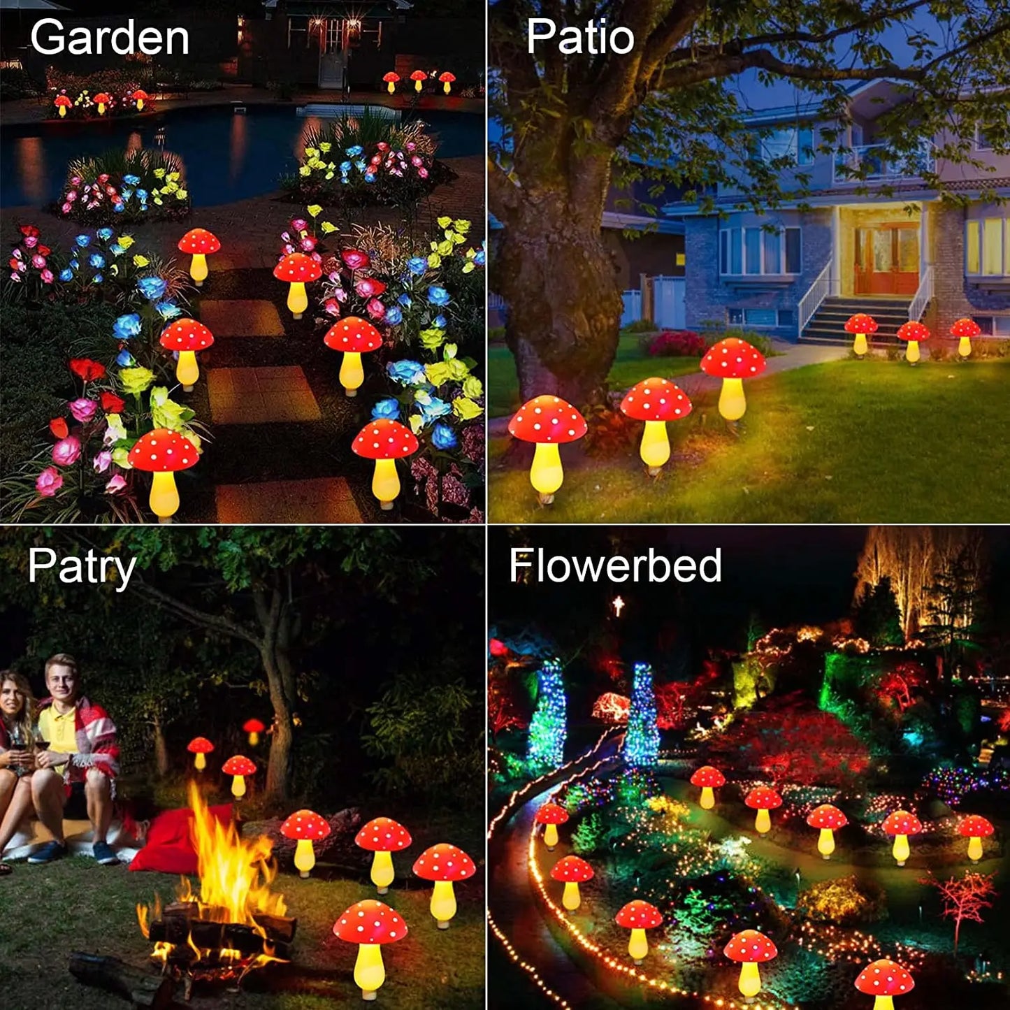 Solar Mushroom String Lights  Modes LED Fairy Light Outdoor IP65 Waterproof Lawn Lights Smart Photosensitive Landscape Light