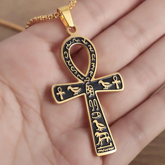 Ancient Egypt Ankh Cross Scripture Animal Totem Pendant Necklace Personality Men\'s Trend Wild Amulet Jewelry Accessories