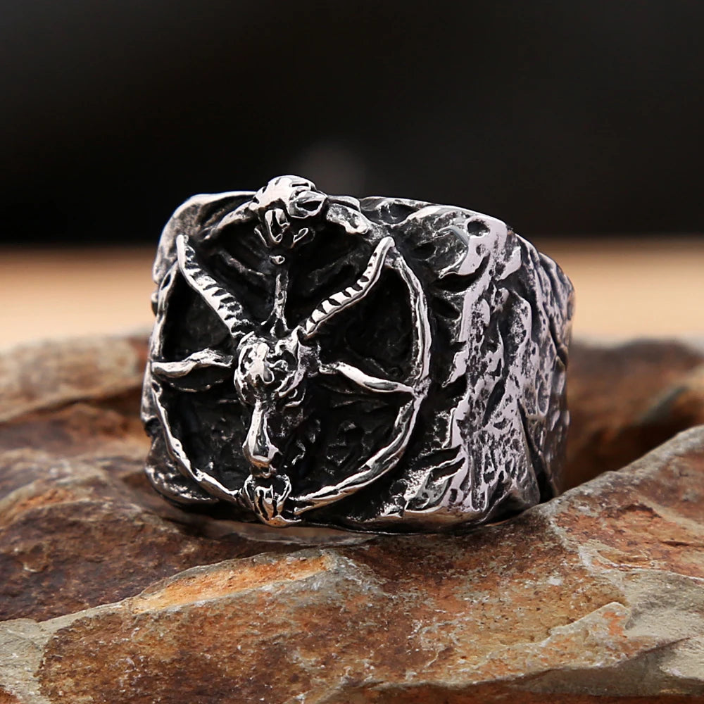 Vintage Satan Goat Skull Ring 316L Stainless Steel Punk Fashion Satan Pentagram Rings For Men Boys Amulet Jewelry Gift Wholesale