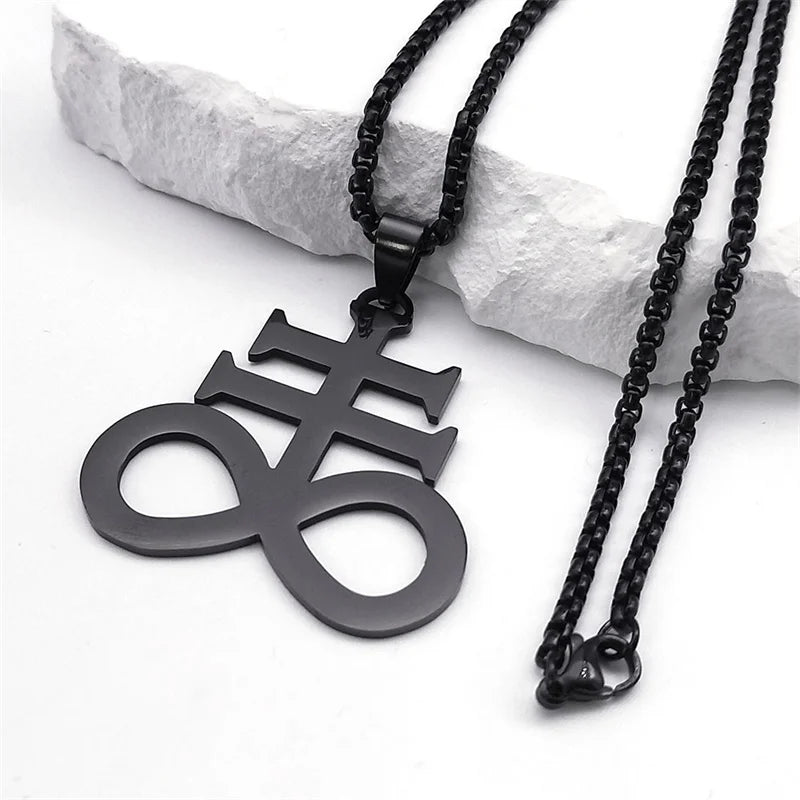 Satan Cross Necklaces Men Women Black Stainless Steel Church of Satan