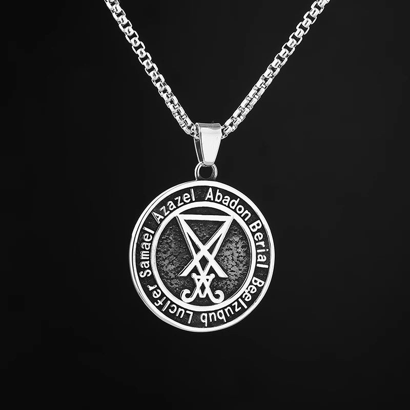 2023 New Baphomet Satan Necklace Satanic Jewelry Stainless Steel Lucifer Goat Pendant Antique Vintage Round For Men