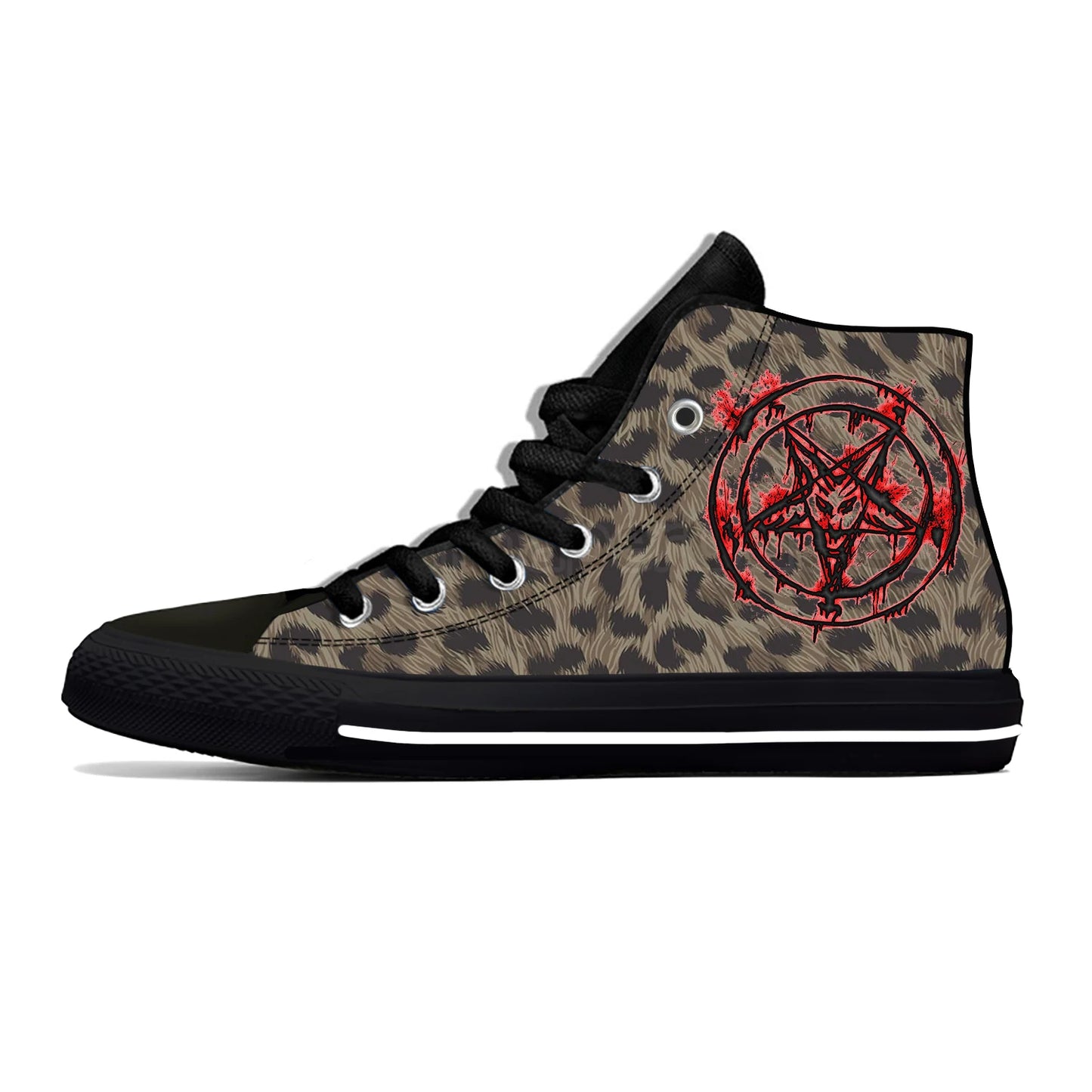 Scarpe casual estive traspiranti da uomo e da donna, con stampa leopardata, Baphomet, Satana, Demone malvagio, Morte, scarpe da ginnastica alte e leggere