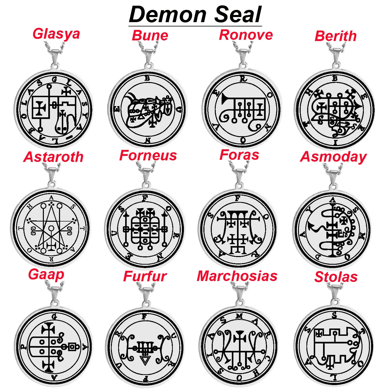 Stahlfarbener König Asmoday Sigil Demon Origins Seal Kleiner Schlüssel von Solomon Goetia 25-36 Talisman Edelstahl-Anhänger-Halskette