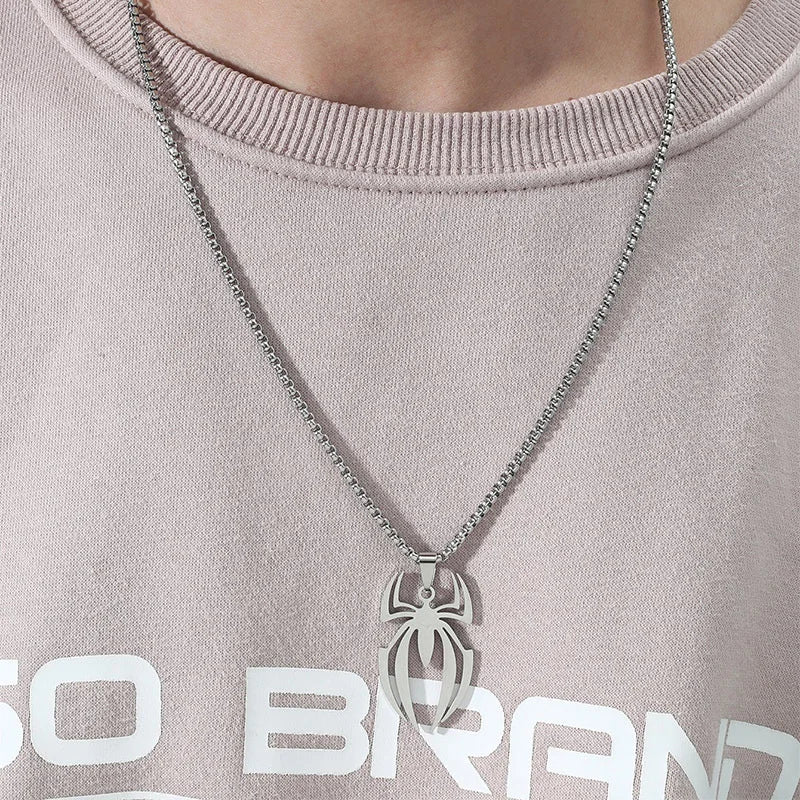 Superhero Spider Logo Cosplay Necklace Men Stainless Steel Pendant Chain Choker Jewelry Accessories Props Gift