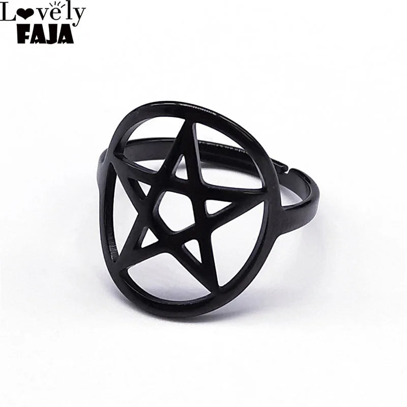 Gothic Satan Inverted Pentagram Finger Ring for Men Women Stainless Steel Adjustable Rings Emo Punk Hip Hop Jewelry Gifts R27S03