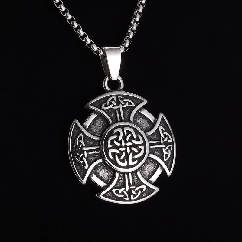 Popular Retro Style Celtic Knot Shield Pendant Necklace Men Women Amulet Hip Hop Punk Personalized Jewelry