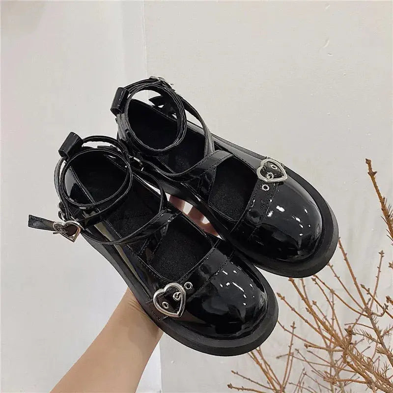 Schuhe Lolita-Schuhe Damen Mary Janes mit Plateauabsatz und Sternschnallenriemen Mary Janes für Damen mit überkreuzten Nieten für Mädchen, lässige Kawaii-Schuhe