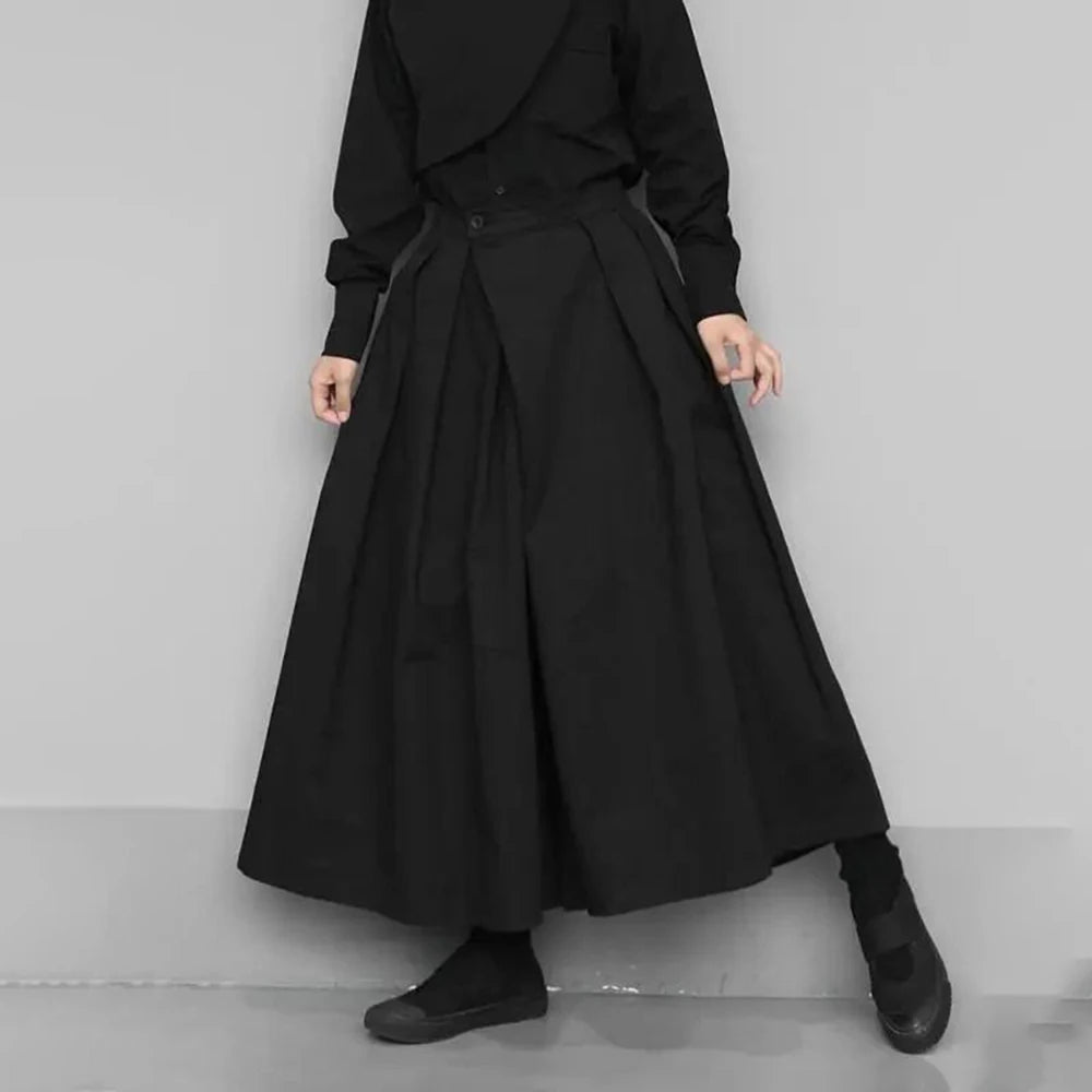 Pantaloni Hakama larghi e corti stile dark gotico alla moda 2024, pantaloni a gamba larga, nuovi pantaloni da samurai di grandi dimensioni, abbigliamento maschile