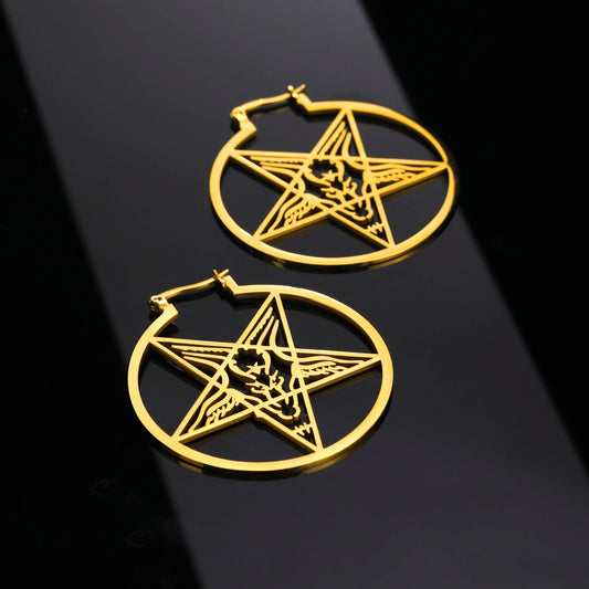 Gothic Goth Stainless Steel Hoop Earrings for Women Compass Snake Bat Pentagram Satanic Earrings Wicca Amulet Vintage Jewelry