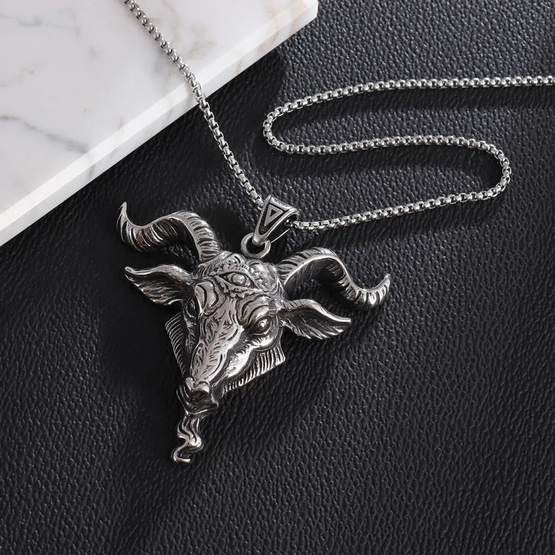 Neo Gothic Satanic Necklace Goat Head Demon Eye Baphomet