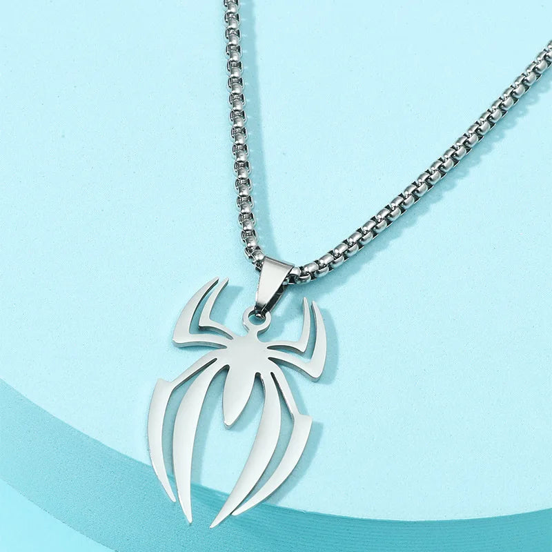 Superhero Spider Logo Cosplay Necklace Men Stainless Steel Pendant Chain Choker Jewelry Accessories Props Gift