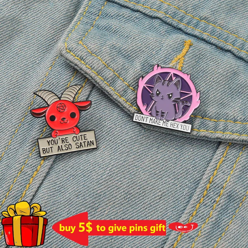 Cute As Hell Enamel Pins Custom Baphomet Cat Cute But Also Satan Brooch Bag Clothes Lapel Badge Cartoon Jewelry Gift for Friends