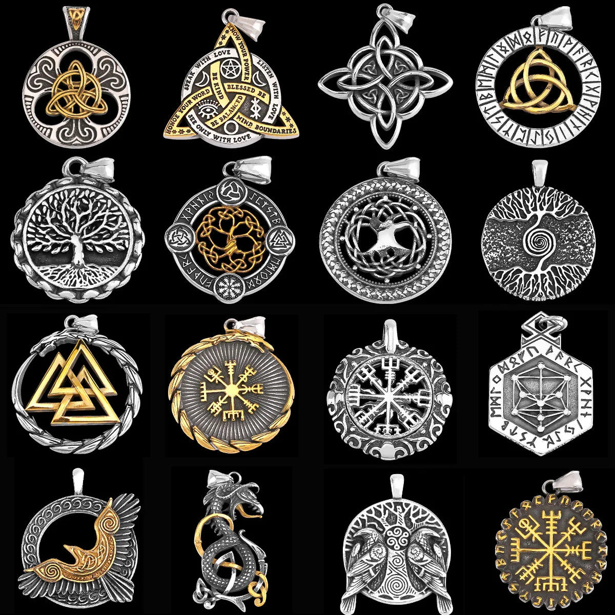 Vintage Vikings Baum des Lebens Halskette Männer Verschiedene Nordic Amulett Celtic Edelstahl Anhänger Halskette Charme Schmuck Großhandel