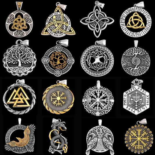 Vintage Vikings Tree of Life Necklace Men Various Nordic Amulet Celtic Stainless Steel Pendant Necklace Charm Jewelry Wholesale