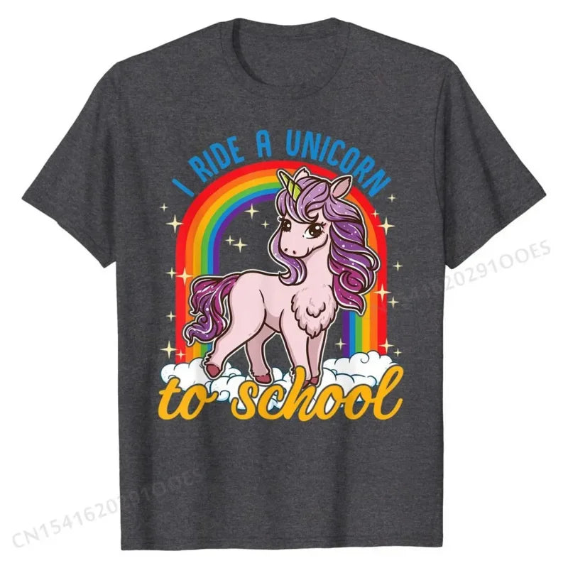 I Ride A Unicorns Tee for Students and Teachers, Cotton T-shirts for Men, Funny and Popular