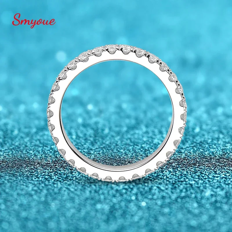 Smyoue 0.9ct 2mm Moissanite Ring for Women Men Full Enternity Match Wedding Diamond Band 100% 925 Solid Silver Stackable Rings