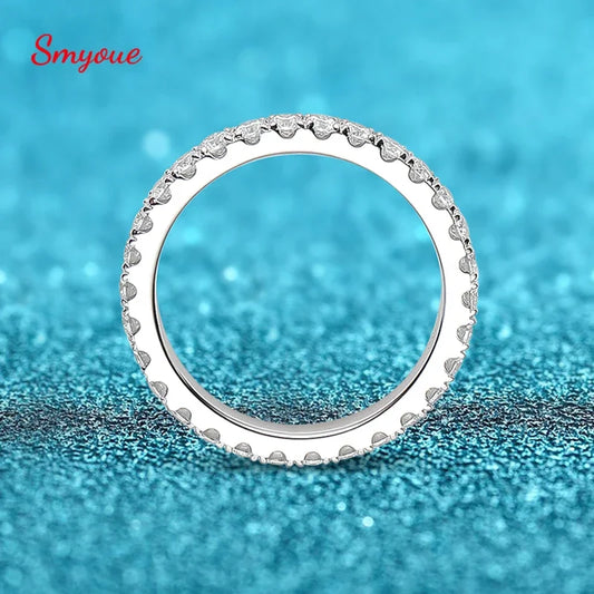 Smyoue 0,9 ct 2 mm Moissanite Anello per Donna Uomo Full Enternity Match Wedding Diamond Band 100% 925 Solido Argento Anelli Impilabili