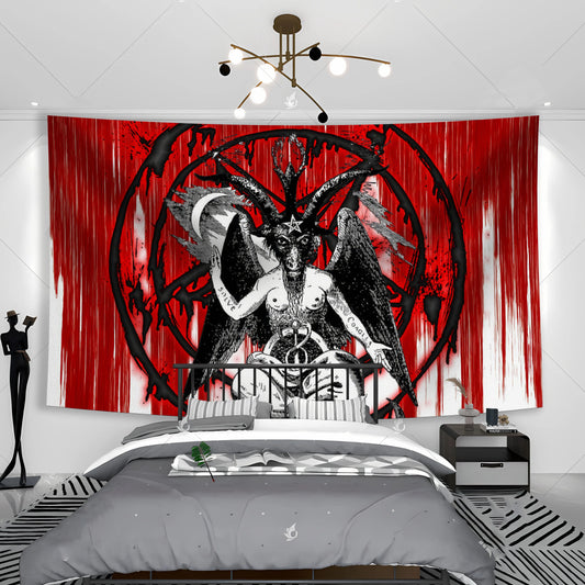 Satana Divinazione Pecora Baffmet Demone Testa di Capra Pentagramma Arazzo Satanico Banner Bandiera Hippie Scheletro Casa Chiesa Decorazione Camera da letto