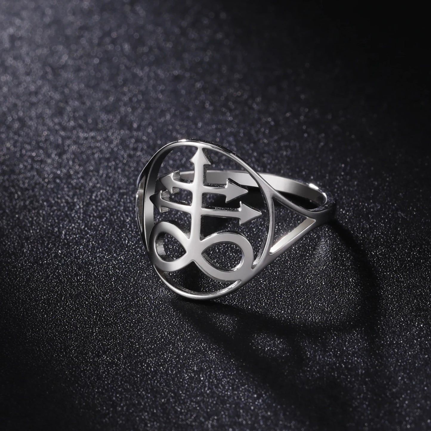 Skyrim Sigil Of Lucifer Ring Stainless Steel Finger Rings Seal Of Satan Satanic Leviathan Cross Amulet Jewelry for Women Men