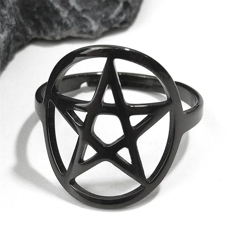 Gothic Satan Inverted Pentagram Fingerring für Männer Frauen Edelstahl Verstellbare Ringe Emo Punk Hip Hop Schmuck Geschenke R27S03