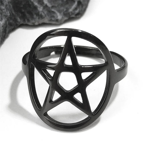 Gothic Satan Inverted Pentagram Finger Ring for Men Women Stainless Steel Adjustable Rings Emo Punk Hip Hop Jewelry Gifts R27S03