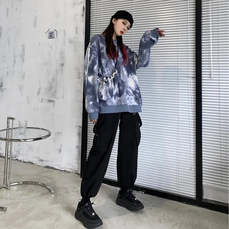 Black Cargo Pants Women Streetwear Harajuku Gothic High Waist Trousers Techwear Kpop Oversized Autumn Winter Loose Pants