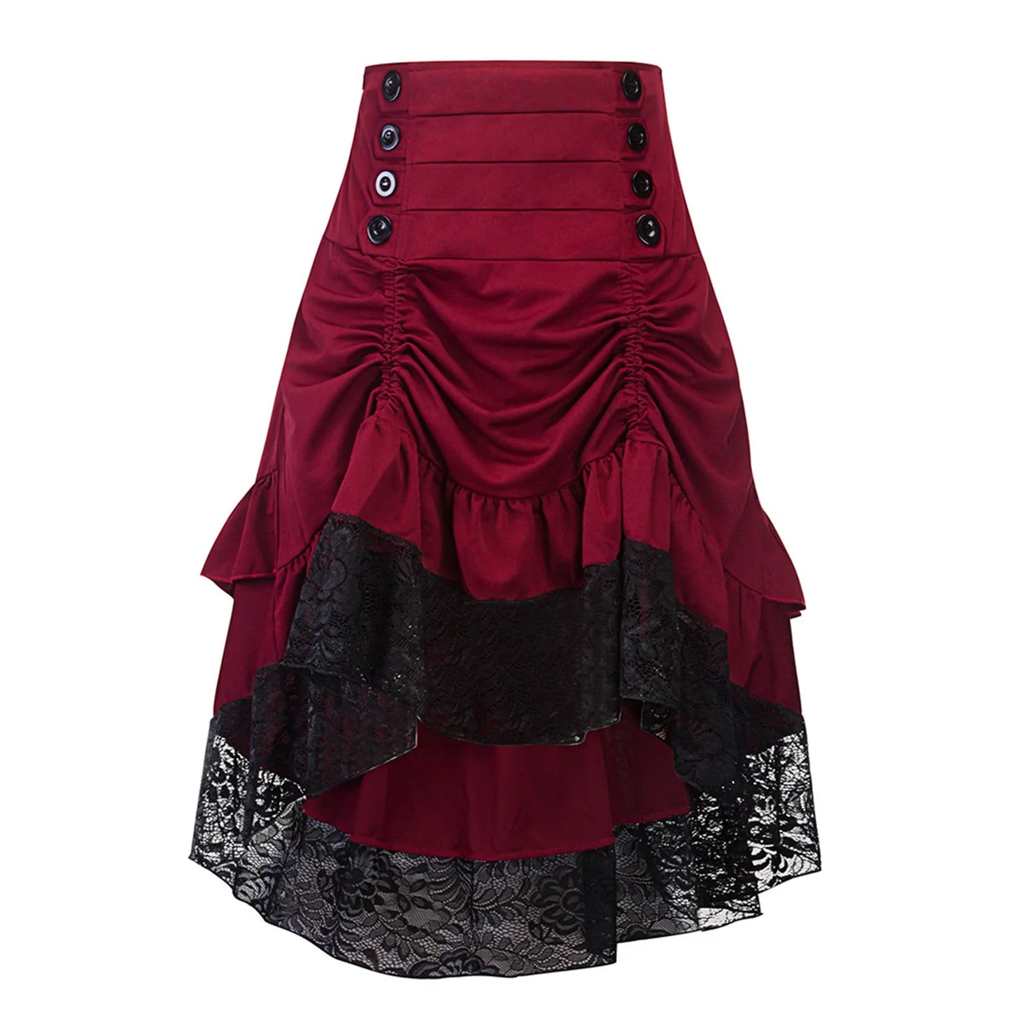 Costumi Steampunk Gotico Gonna Pizzo Donna Abbigliamento Alto Basso Ruffle Party Lolita Rosso Medievale Vittoriano Punk Skater Bottone Frontale