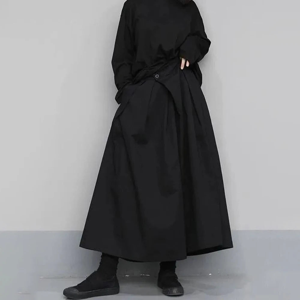 2024 Trendy Gothic Dark Style Loose Cropped Hakama Pants Wide Leg Pants New Large Size Design Sense Samurai Pants Men's Clothing