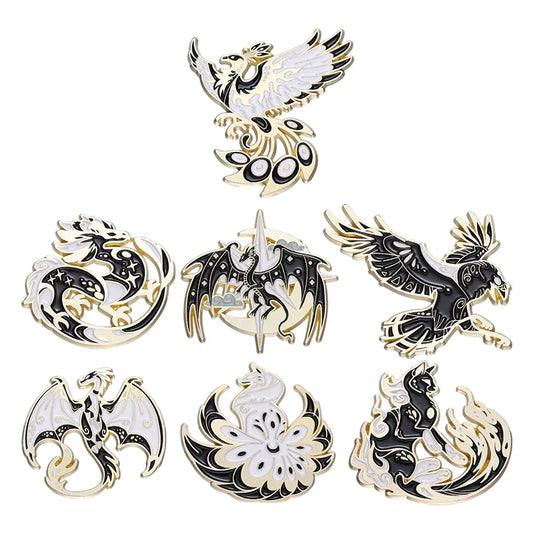 Dragon Phonenix Cat Fox Raven Enamel Pin Custom Black Punk Brooch Dark Collar Badge Halloween Jewelry Gift for Friends