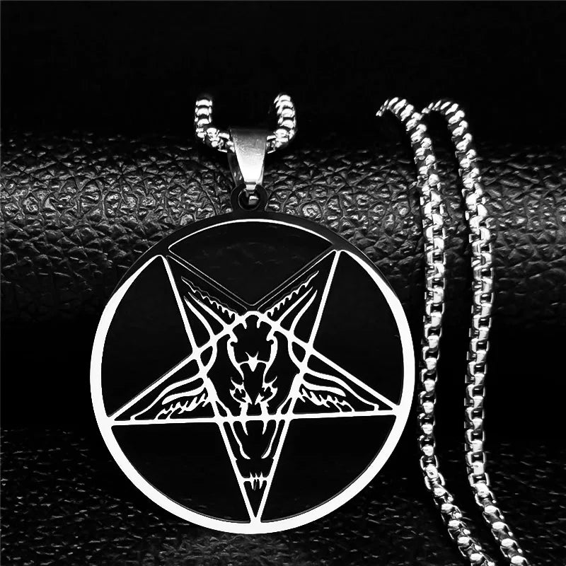 Large Talisman Baphomet Stainless Steel Necklace Goth Pagan Pentagram for Men Satan Gothic Goat Jewerly Satan Amulet Lucifer