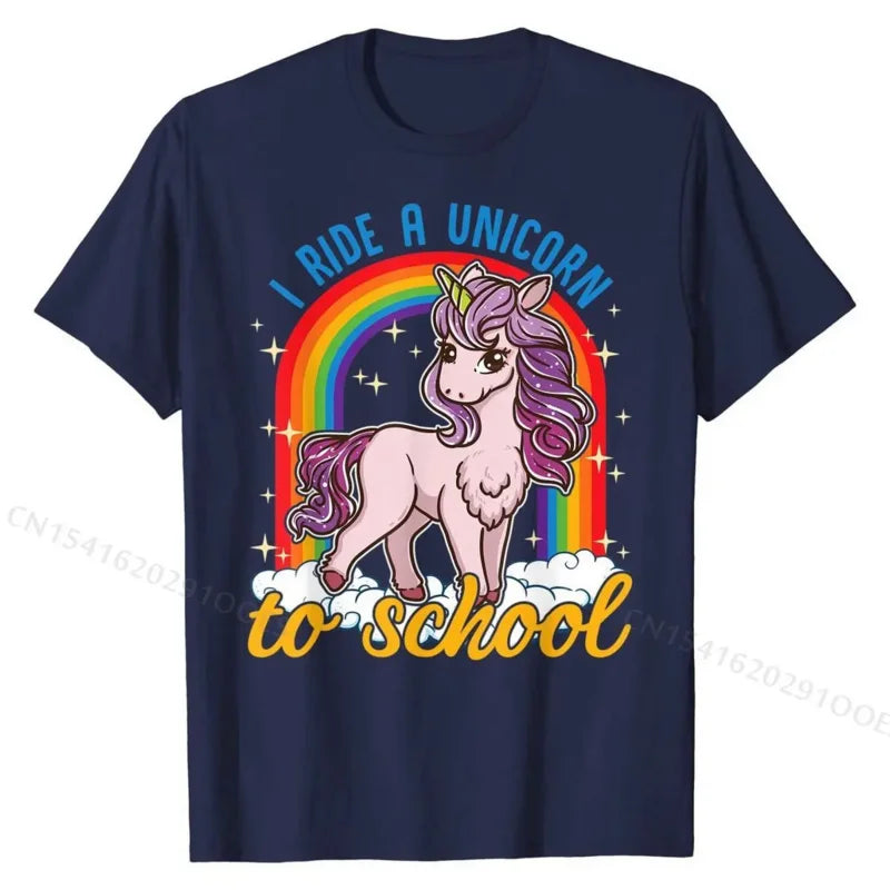 „I Ride A Unicorns“-T-Shirt für Schüler und Lehrer, Baumwoll-T-Shirts für Männer, lustig und beliebt