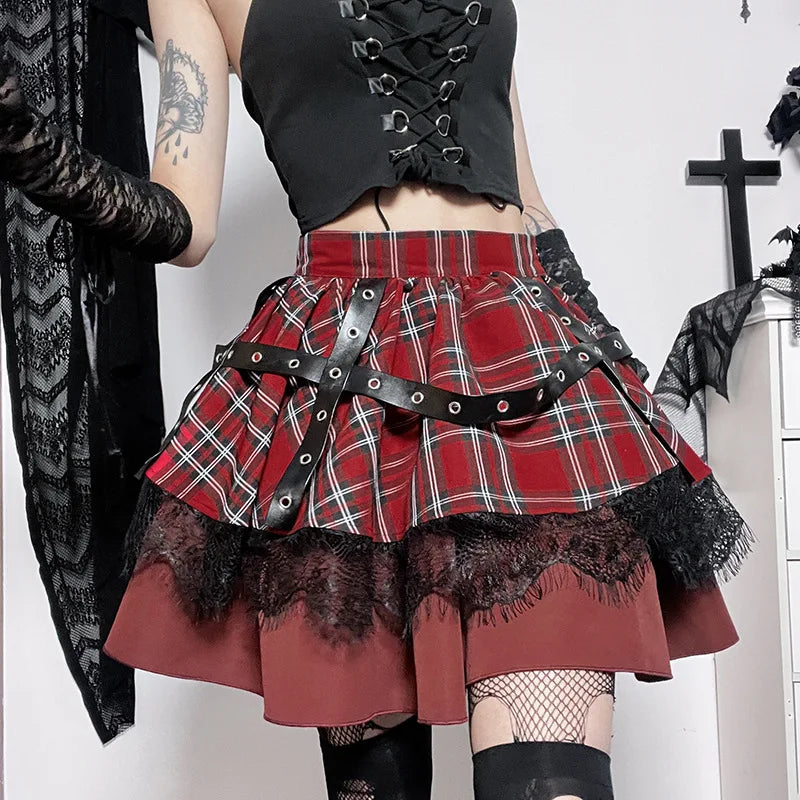 Y2k Lolita Cake Mini Gonne Gotico Harajuku Ragazze Plaid Gonna Plissettata Punk Dolce Pizzo Kawaii Abbigliamento Cosplay Costume