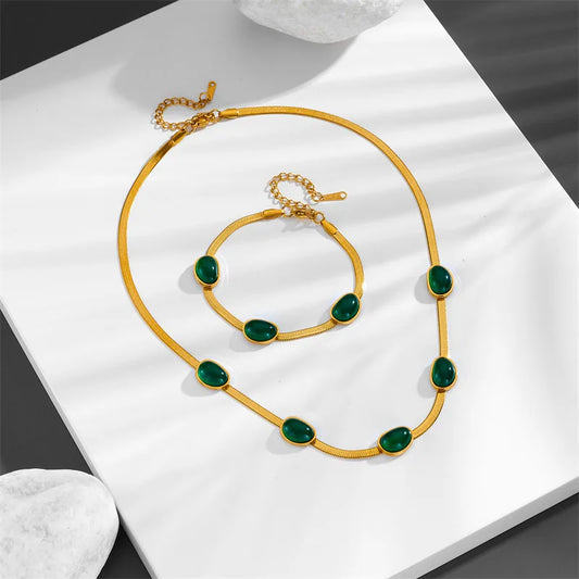 Advanced New Design Colorless Emerald Stone Jewelry Set Necklace Bracelet Earrings Creative Retro Women Gift Luxury