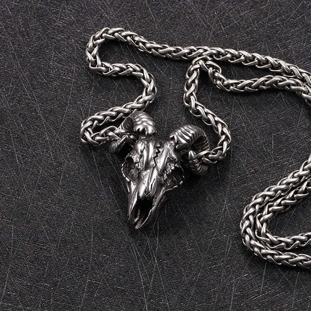 Vintage Stainless Steel Satan Goat Necklace Hanging Men Chain Street Hip Hop Style Satan Skull Pendant Jewelry Goth Accessories