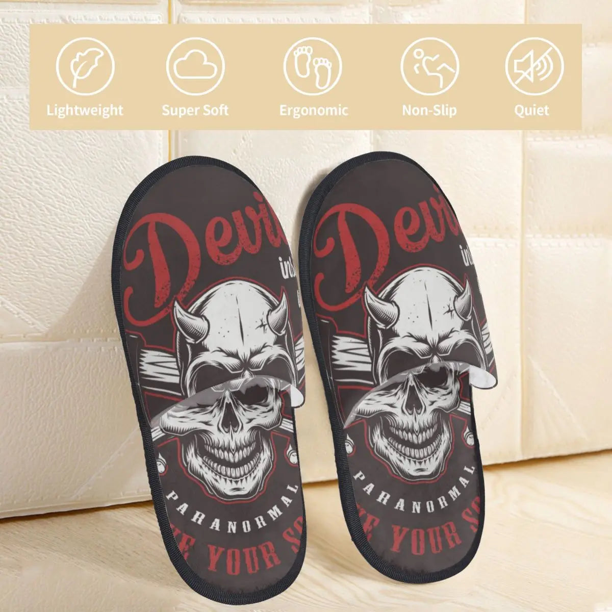 Skull With Horns AX Slipper For Women Men Fluffy Winter Warm Slippers Indoor Slippers