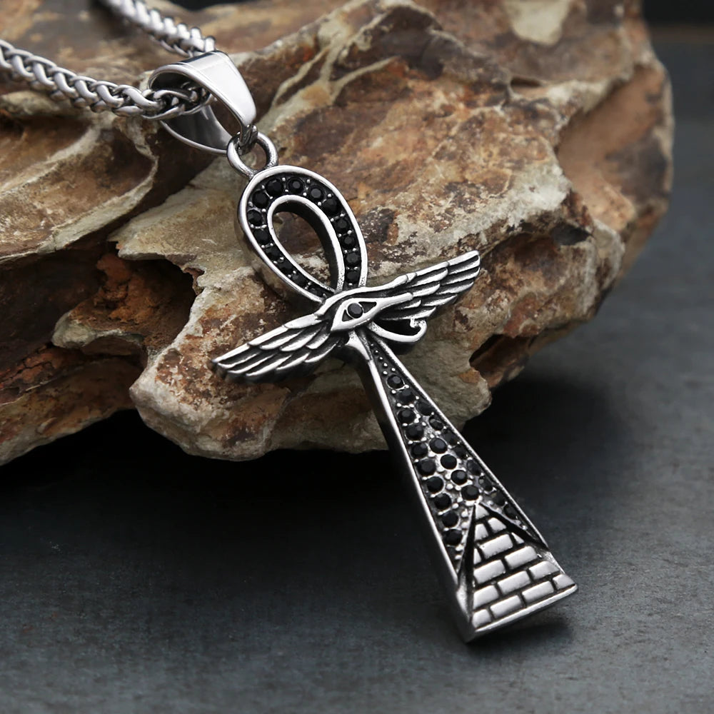 New Fashion Ancient Egyptian Ankh Cross Pendant With Eye of Horus Necklaces For Men Women Stainless Steel Amulet Jewelry Gifts