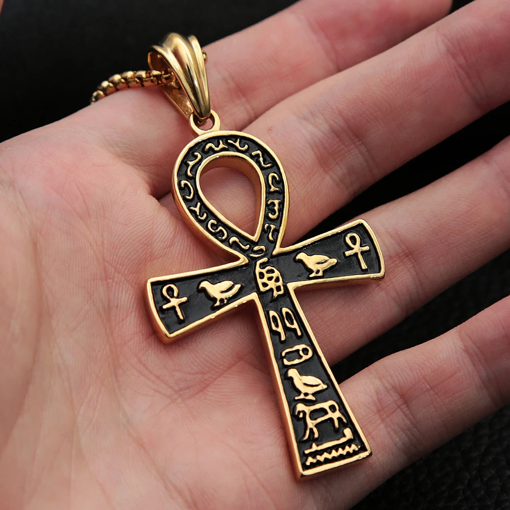 Fashion Classic Vintage Egypt Ancient Ankh Cross Pendant Necklace for Men Trend Punk Women Glamour Jewelry