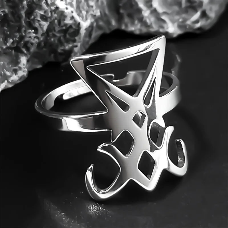 Gothic Sigil Of Lucifer Satan Symbol Ring für Frauen Männer Edelstahl verstellbar Teufel Satan Siegel Fingerring Schmuck Geschenke