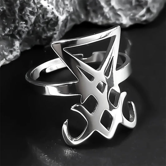 Gothic Sigil Of Lucifer Satan Symbol Ring for Women Men Stainless Steel Adjustable Devil Satan Seal Finger Ring Jewelry Gifts