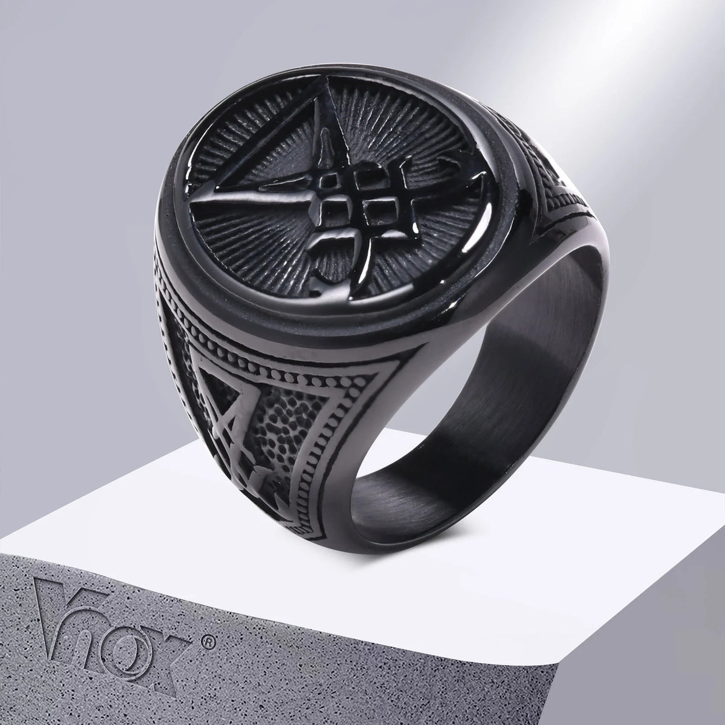 Vnox Sigil of Lucifer Rings Men Boys Talisman Amulet Gift Jewelry