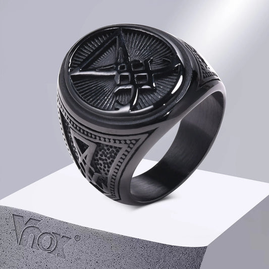 Vnox Sigil of Lucifer Rings Men Boys Talisman Amulet Gift Jewelry,Black Stainless Steel Satan Demon Devil Symbol Signet Ring
