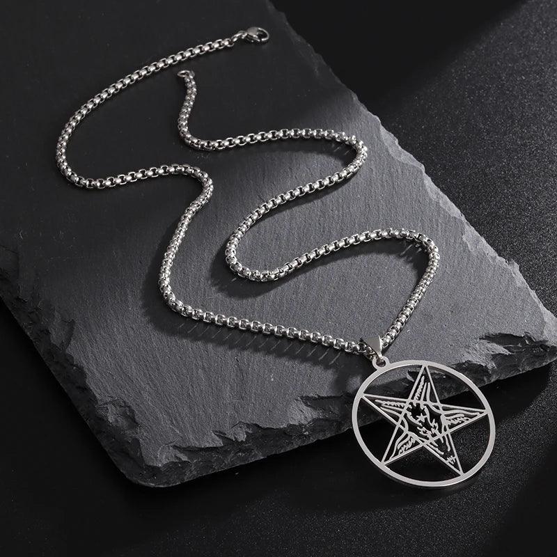 Gothic Satanische Ziegenhalskette Herren Santa Baphomet Pentagramm Satan Luzifer Edelstahl Anhänger Hexe Amulett Schmuck